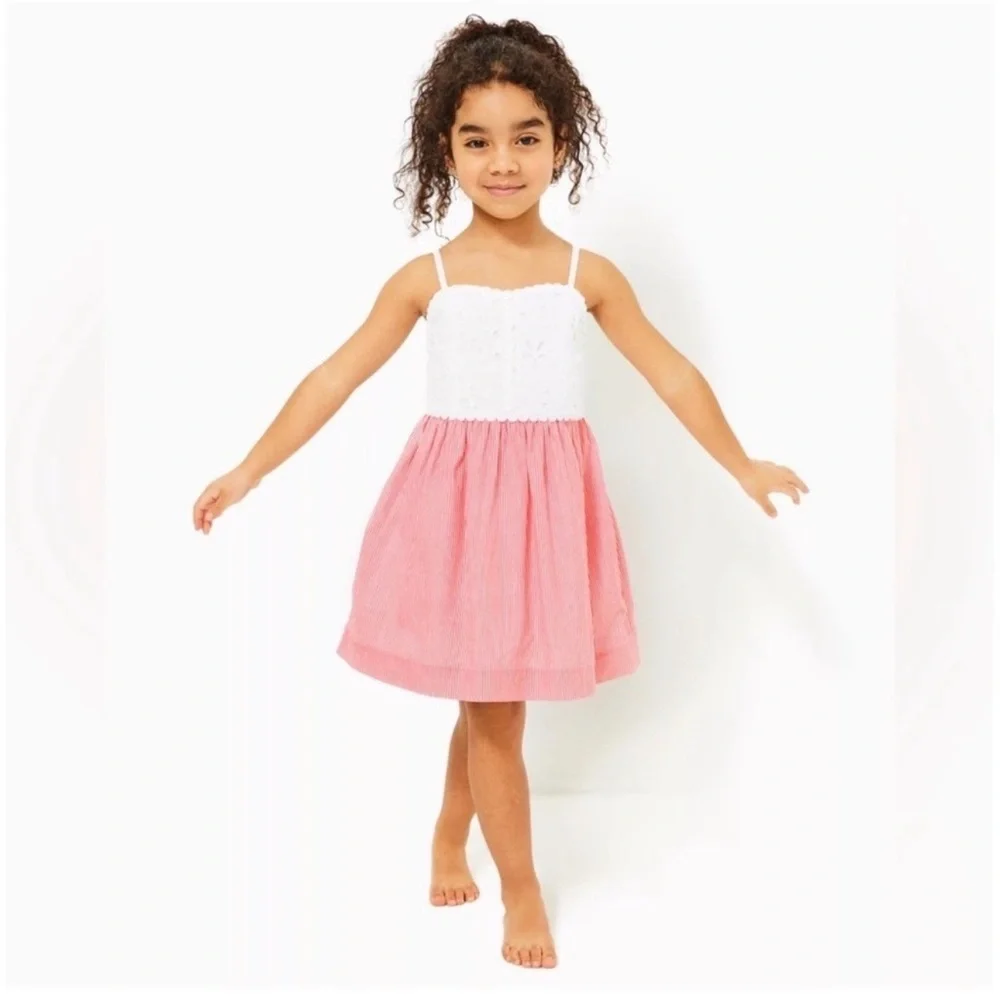 Lilly Pulitzer Mini Haylan Dress Mizner Red Seaside Stripe Girls 8 Red White